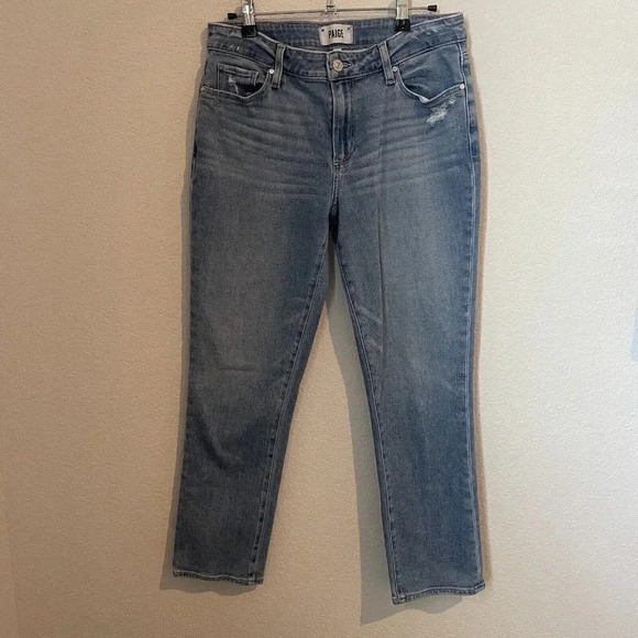 Paige Brigitte Womens Boyfriend Skinny Mid Rise Distressed Jeans Size 28 - Picture 2 of 11
